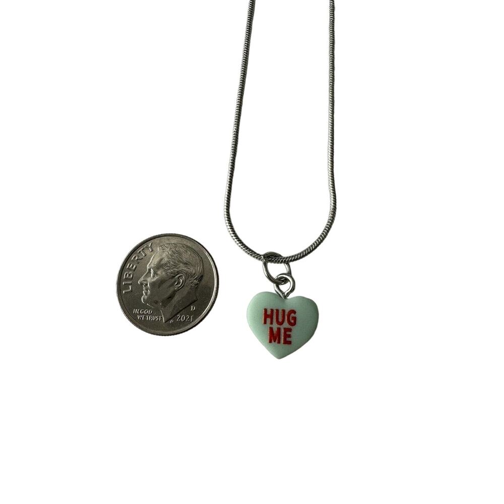 HUG ME Pendant Necklace Conversation Heart Valentine 18” Snake Chain NWOT